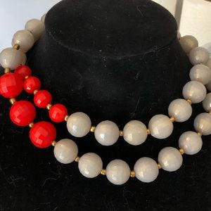 Signed Red And Grey Gold Shimmer Necklace